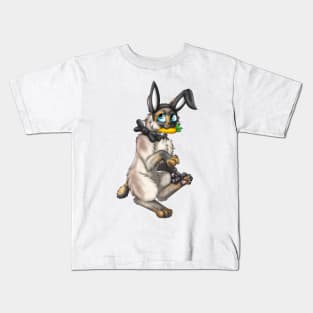 Bobtail BunnyCat: Tortie Point (Black) Kids T-Shirt
